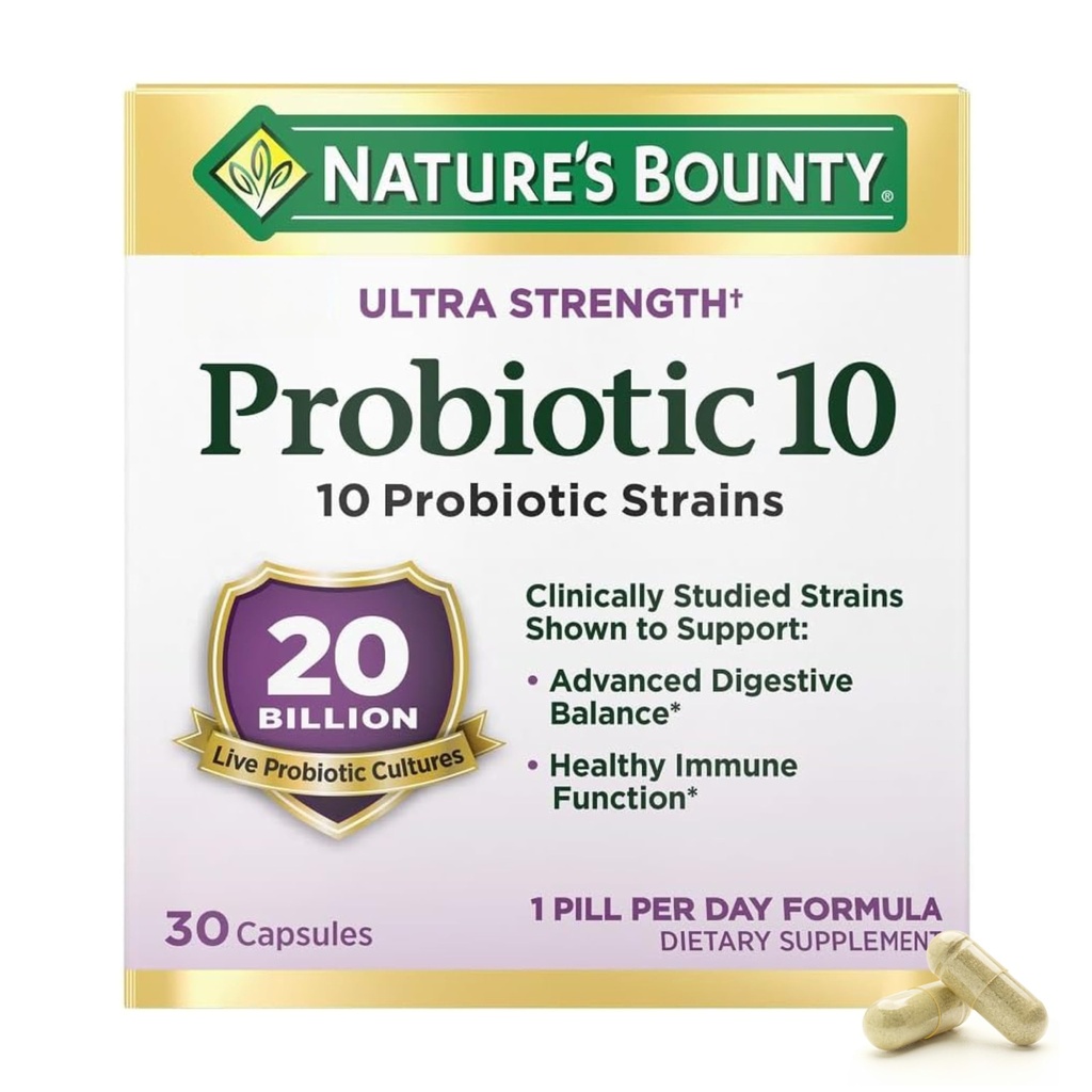 Nature's Bounty Probiotic 10 Daily Probiotic Supplement for Digestive, Immune, and Horn Respiration Support, Ultra Strength, 30 Kapsule 1 balenie