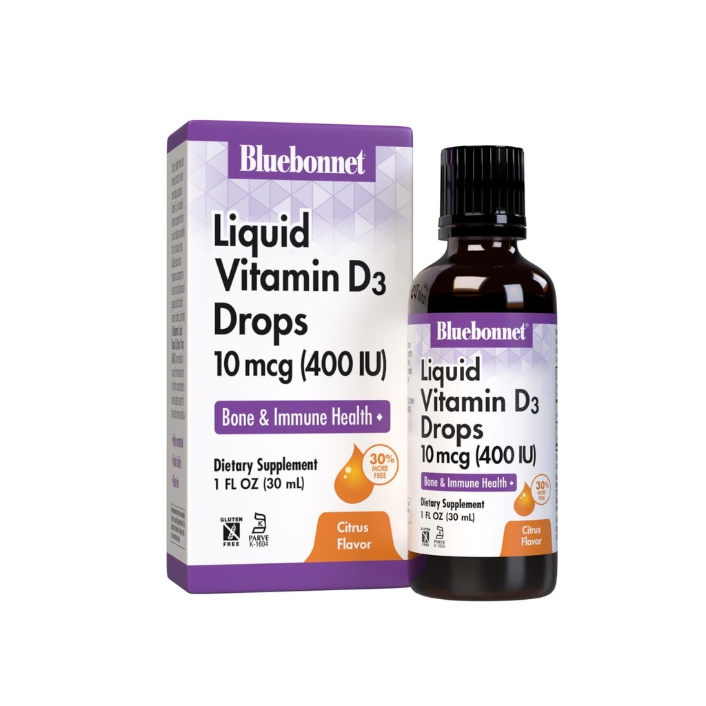 BlueBonnet Liquid Vitamín D3 kvapky 400 IU, Citrus, 1 Fl Oz