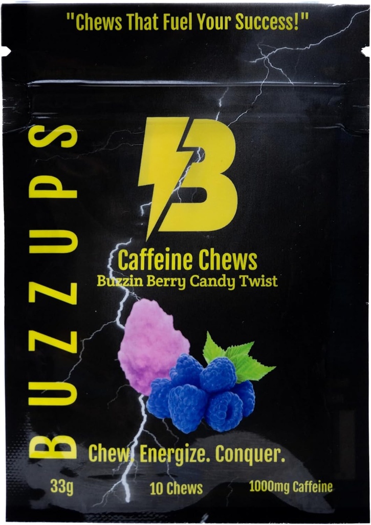BuzzUps Caffeine Gummies 100mg Caffeine per Gummy, Buzzin Berry Flavor, Energy Boost for Sports, Gaming, Beh, Cycling, Focus, Endurance Supplement (10 Gummies, 1 balenie)