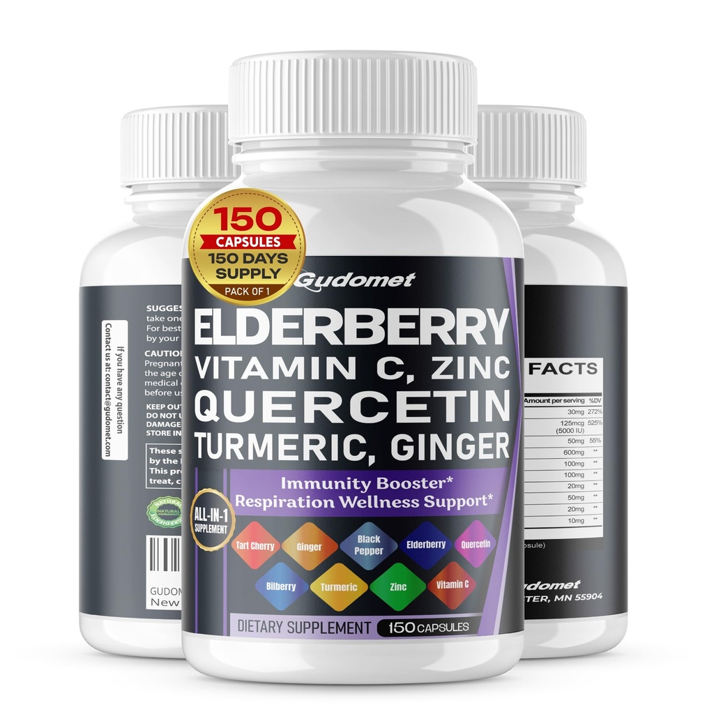 Brusnice Quercetin Brusnice Turmeric Tart Cherry Ginger Vitamín C Vitamín D3 Zinok Čierne korenie -150 Kapsule- vyrobené v USA