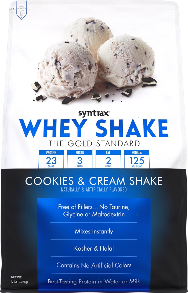 Syntrax Nutrition Srvátka Shake, za studena Filtrované a nedenaturované Srvátka Proteín prášok Zmes, Cookies & Cream Shake, 2 libier, Skutočné Cookie kusy