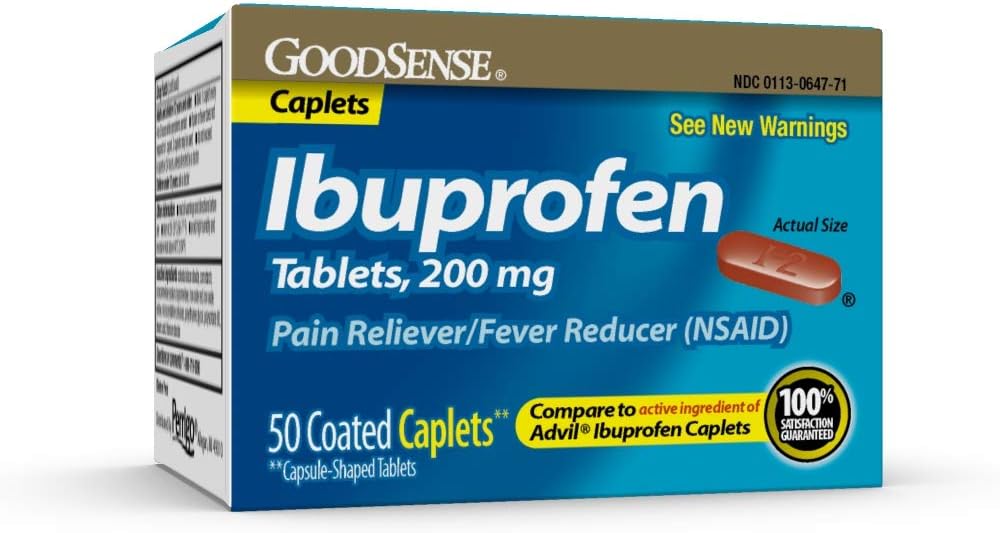 GoodSense Ibuprofen Pain Reliever/Fever Reducer Caplets, 200 mg, 50-Count