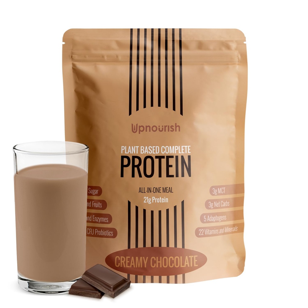 UpNish Chocolate Vegan Protein Powder 54 Superfoods Powder,1,5 miliarda CFU Probiotiká 21g Rastlinné bielkoviny,Žiadne mlieko bez GMO Mliečne výrobky,Mliečna náhrada Shake Keto-Priateľne nízkokarbová diéta,15 podáva