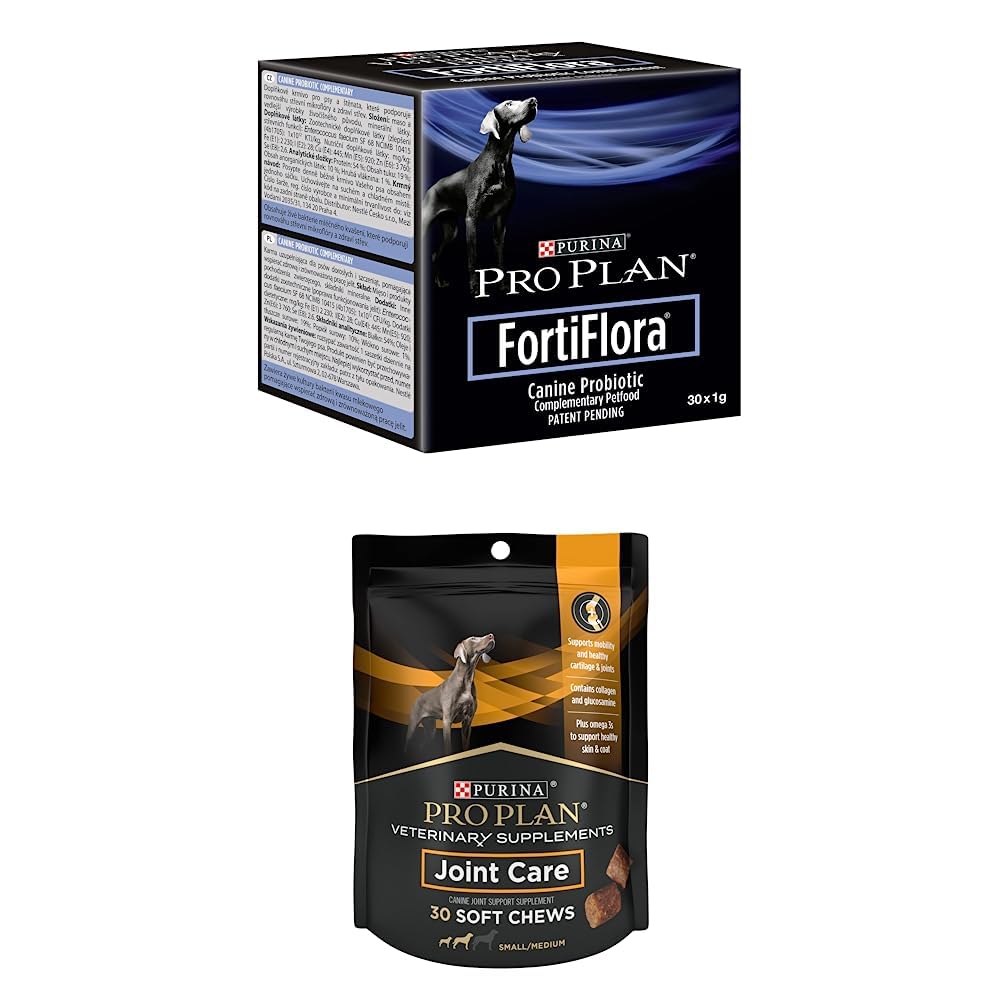 Bundle of Purina Pro Plan Veterinary Doplnky FortiFlora Pes Probiotic Supplement - 30 ct. Boxy + Purina Pro Plan Veterinary Doplnky Spoločná starostlivosť o malé plemená Plemeno Hip a Joint 30ct
