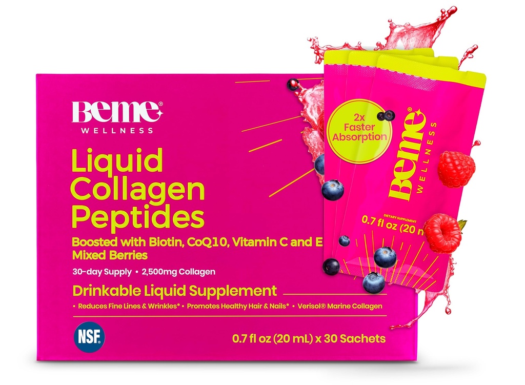 BeMe Liquid Collagen for Women - 2500mg Verisol hydrolyzovaný Marine Liquid Collagen - Klinicky testované kolagénové doplnky - Rýchla absorpcia, vysoká biologická dostupnosť - Podporuje pokožku, vlasy a nechty