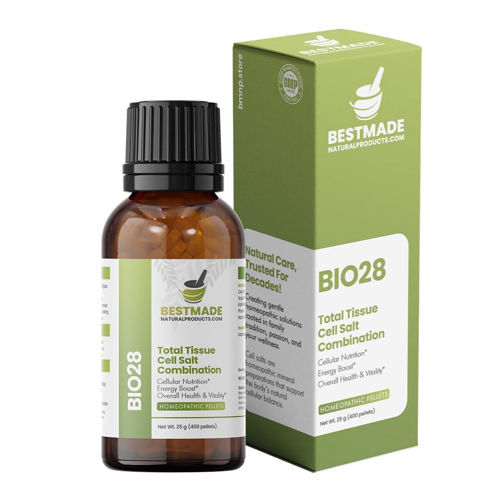 Bestmade Total Tissue Cell Salt Mineral Combination BIO28 - Pomáha Vášmu telu Absorbovať a používať živiny, zvyšuje hladinu energie, pomáha zlepšiť spánkové vzory, celkové zdravie a vitalita, 350 Pelety
