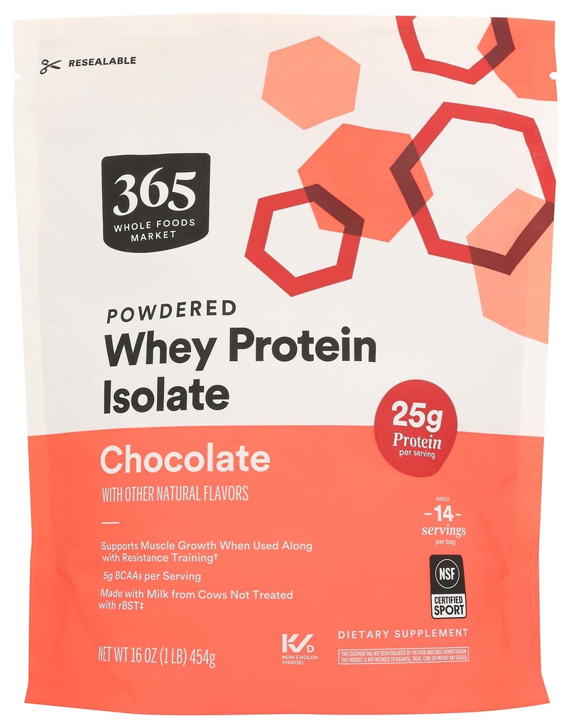 365 by Whole Foods Market, Wheey Protein Isolate, Chocolate, 16 Ounce