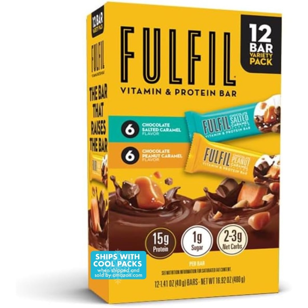 FULFIL Bielkoviny Snack Bary, 6 Čokoládové arašidy a karamel a 6 Čokoládové solený karamel, 15g Bielkoviny, Pantry Staples, 12 Počet