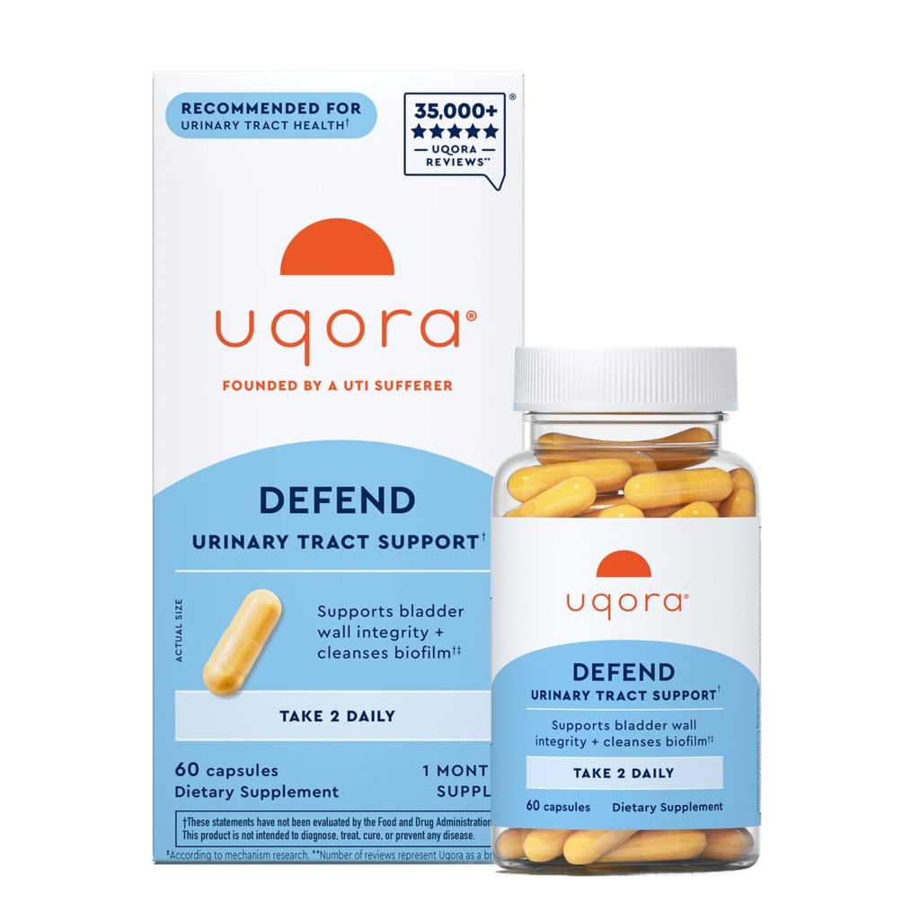 Uqora Defend - Urinary Tract Health Supplement - Support Bladder Health & Cleanse Biofilm* with D-Mannose, Green Tea Extract, Turmeric Extract & More - Gluten-Free - 60 Kapsule (30-Deň dodávky)