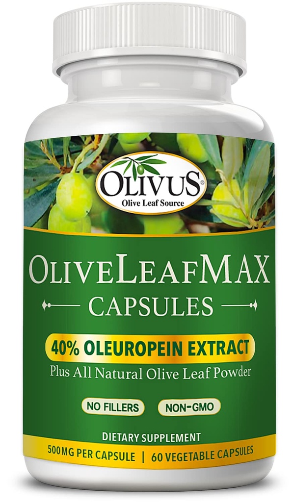 OliveLeafMAX Olive Leaf Extract (40% Oleuroepin) + Organic Olive Leaf Powder + No Fillers + 60 Vegetariánske kapsule + Zdroj zo Španielska a vyrobené v USA v GMP Facility