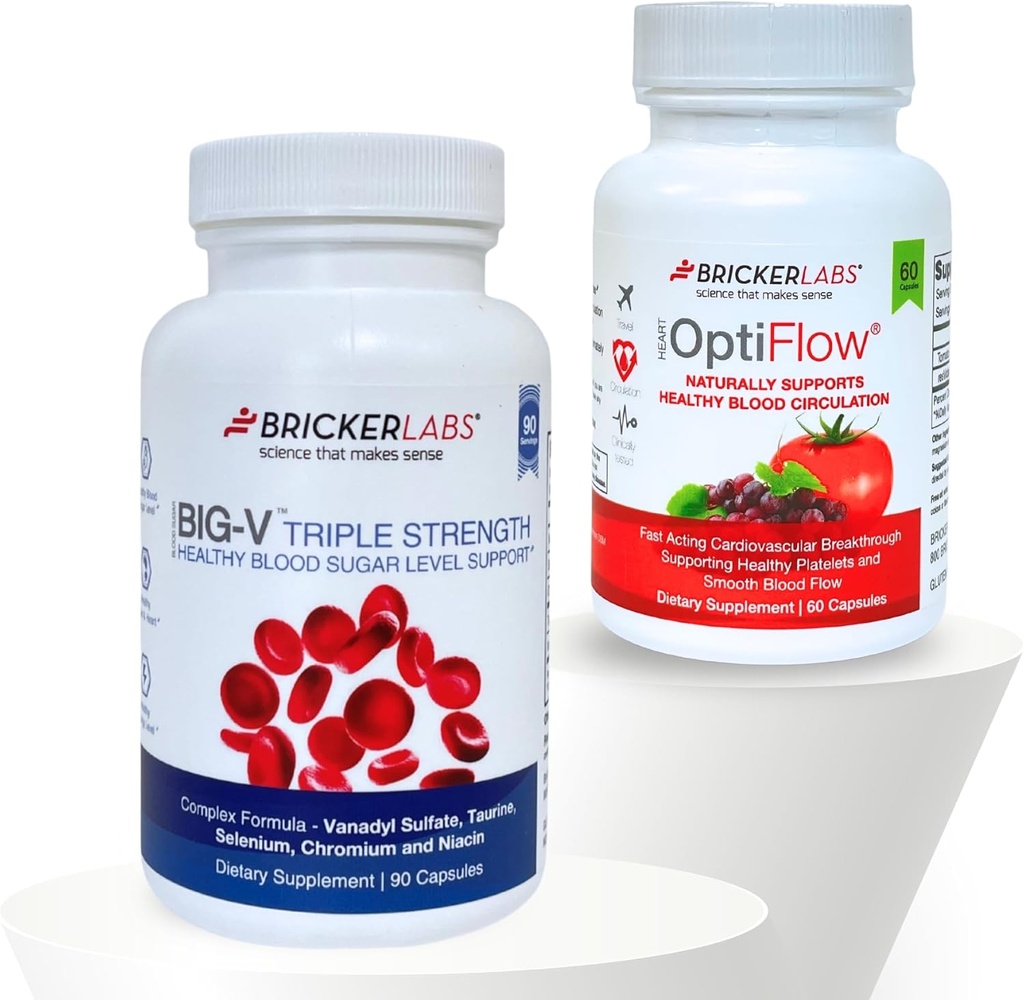 Bricker Labs Balance & Flow Duo: Krvný tok a cukor Podpora: Veľká V Triple sila Vanadyl Sulfate a OptiFlow Krvný prietok doplnok