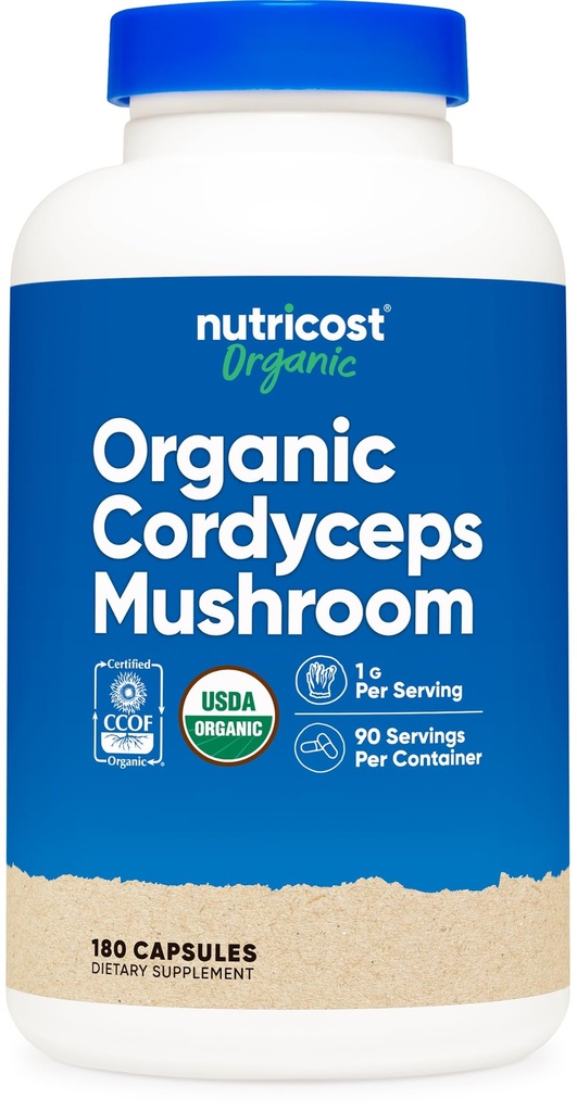 Nutricost Cordyceps Mushrom Capsulas 1100mg, 90 Serv - CCOF Certified Made with Organic, Gluten Free, 550mg Per Capsule (180 Kapsule)