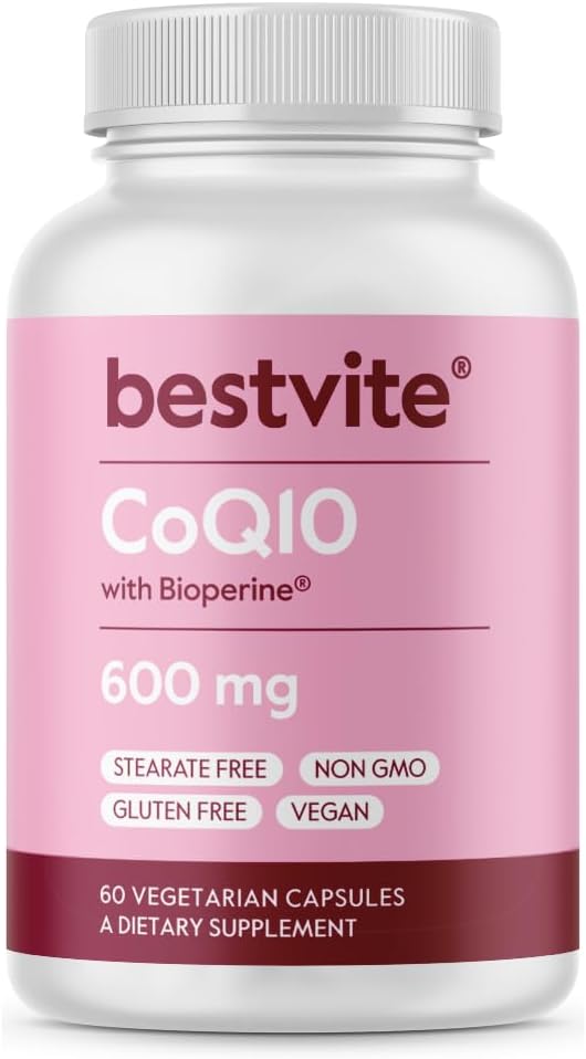 Koenzým CoQ10 600 mg v kapsule s Bioperine (60 Vegetariánske kapsuly) Prirodzene fermentované - bez oxidu titánového - bez výplne - bez stearov - Vegan - bez lepidla - Non GMO