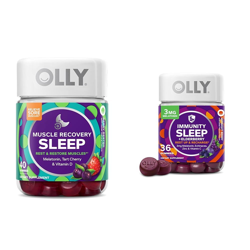 OLLY svalové zotavenie spánok Gumies, 40 gróf Imunity Sleep Melatonin Gummy, 36 gróf Bundle