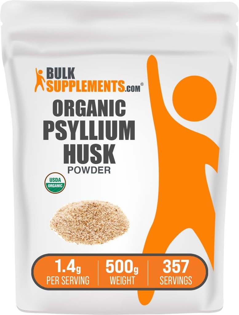 BulkSupplementments.com Organic Psyllium Husk Powder - Psyllium Husk Powder for Peaking, Fiber Supplement - Gluten Free, 1,4g per Serving, 500g (1,1 lbs) (Pack of 1)