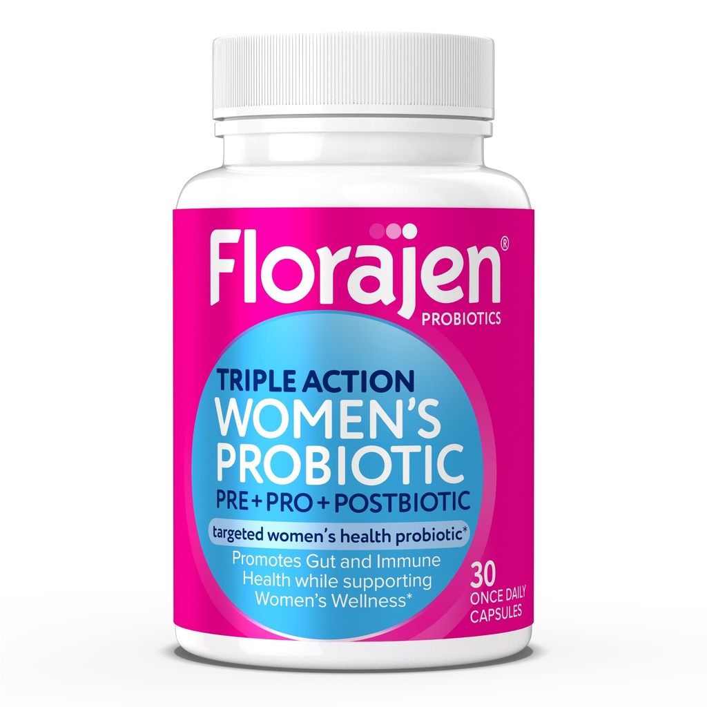 Florajen Women's Complete Triple-Action Prebiotic + Probiotic + Postbiotic for Digestive & Immune Support - Fast-Acting Relief from Cescase & Bloating - Gluten-Free - Vegan - Non-GMO - 30-Count