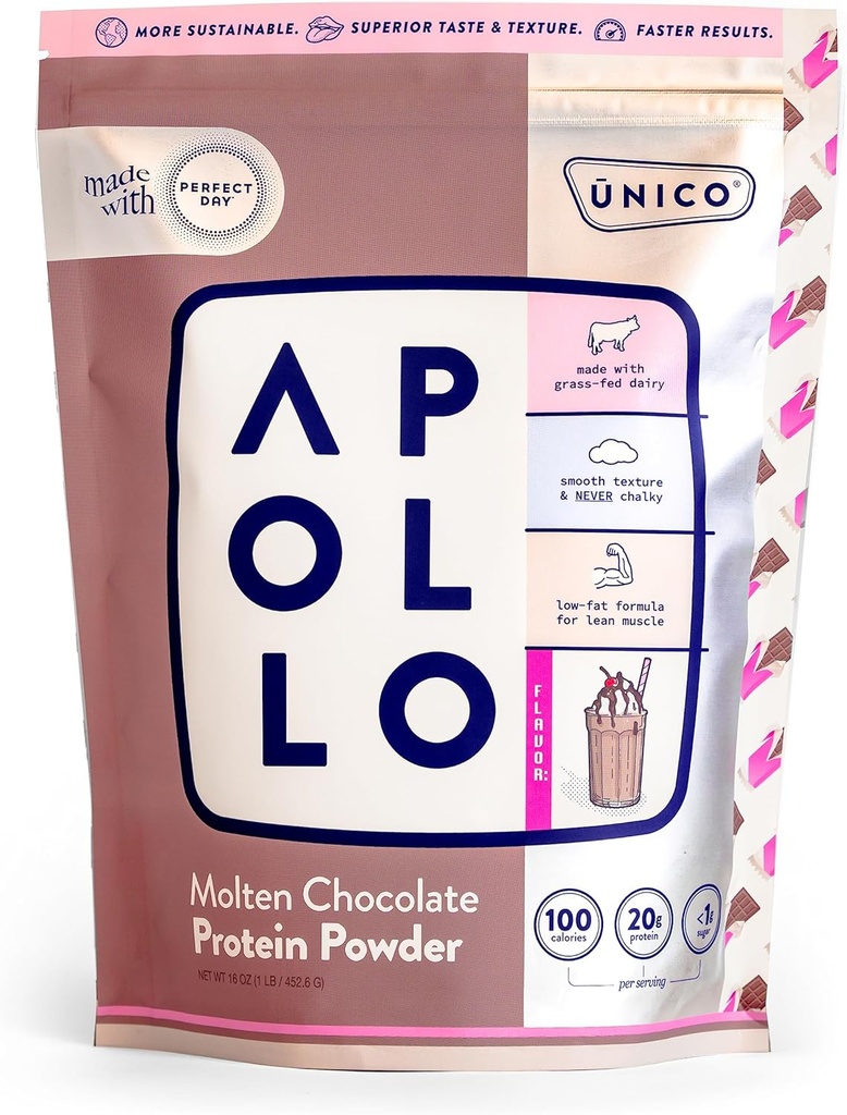 Unico Apollo Molten Čokoláda Proteín prášok - 20g 100% tráva-Fed Srvátkový proteín, Egg Albumen a Casein 
