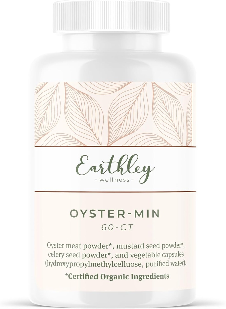 Earthley Wellness, Oyster-Min Kapsule, Prírodný zinok a minerálne doplnky, Podporuje energiu a náladu, bohaté na antioxidanty a aminokyseliny, 100% Pure & Biodostupný (60 Kapsule)