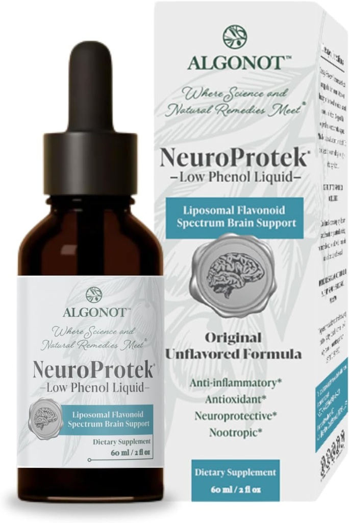 NeuroProtek Low Fenol Liquid - Neochutený - 60 porcií, Jediná tekutá forma luteolínu na rýchlu absorpciu. Exkluzívna patentovaná kombinácia luteolínu a iných flavonoidov v olivovom oleji