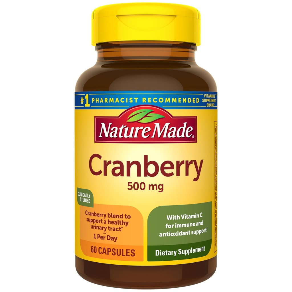 Nature Made Cranberry Supplement 500mg with Vitamín C for Immune & Antioxidant Support, Cranberry Blend for Urinary Tract Health, One per day, 60 Kapsule