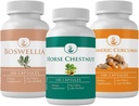 PURE ORIGINAL INGREDIENTS Horse Chestnut, Boswellia, a Turmerica Capsule Bundle, 100 Kapsule Each, Always Pure, No Additives or Fillers