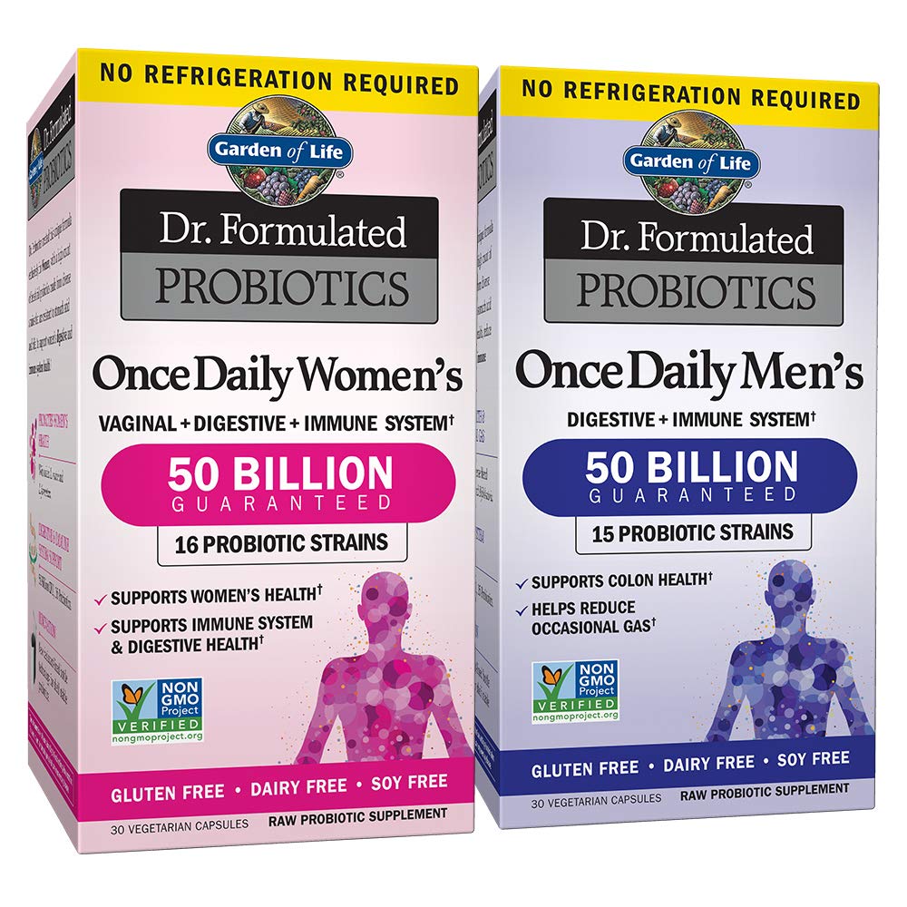 Garden of Life Probiotic Bundle: Dr. Formulated Once Daily Women a Men's Probiotics, 50 miliárd CFU Police Stable, Non-GMO Probiotic for Men & Women with Prebiotic Fiber, 30 Kapsule