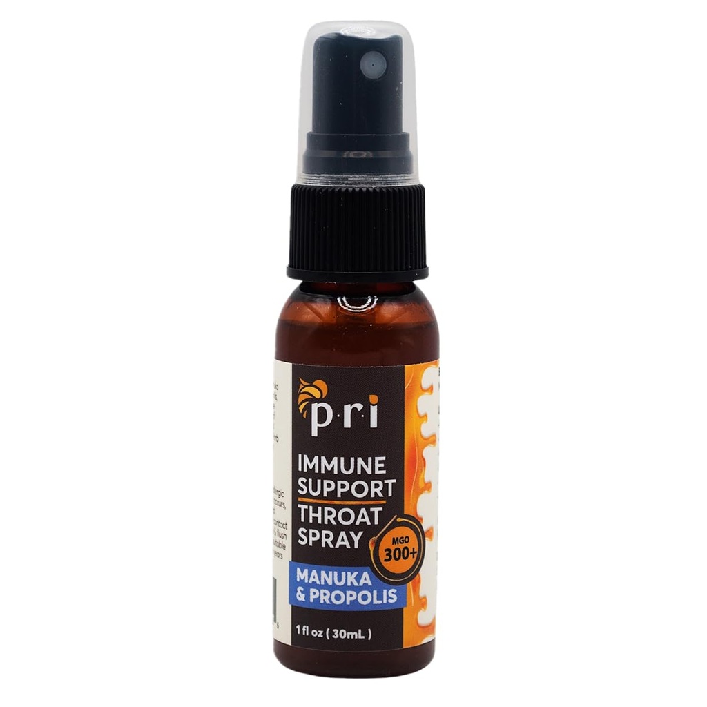 P.R.I Propolis Troat Spray s Manuka Honey, Sore Throat & Immune Support, Fresh Peppermint Taste, 1oz