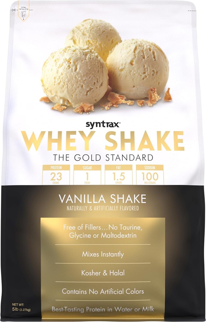 Syntrax Nutrition Srvátka Shake, za studena filtrované a nedenaturované Srvátkový proteín prášok Zmes, Vanilla Shake, 5 libier - s Real Vanilla Bean Specks