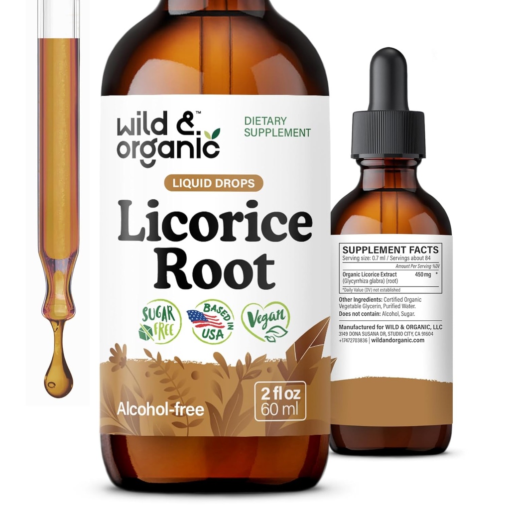 Divoké a organické sladké drievko Tinture - Podpora trávenia - Pure Licorice Root Extract Drops - Glycyrrhiza Glabra - Vegan, Sugar & Alcohol-Free Supplement - 2 fl oz