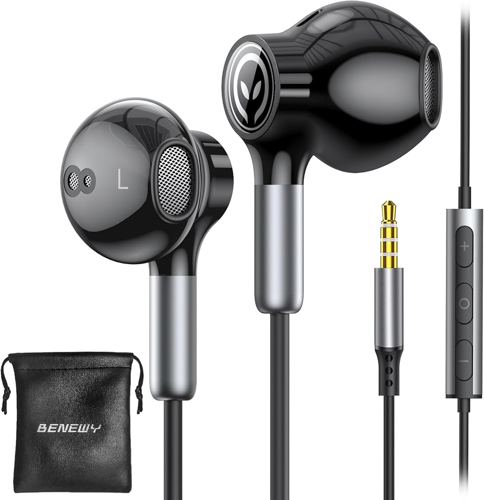 Benewy Wired Earbuds s mikrofónom, Wired slúchadlá in-Ear slúchadlá, ovládanie hlasitosti, Výkonný Bass a Clear Audio, 3,5 mm Jack Earbuds pre iPhone, iPad, notebook, počítač, MP3