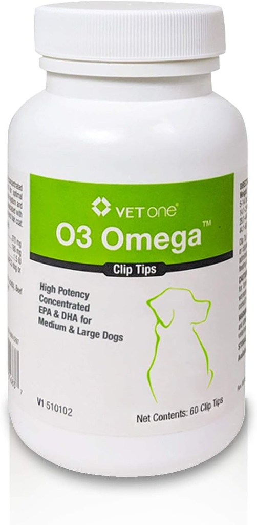 VetOne: O3 OmegaTM Clip Tipy výživy s Omega 3 mastné kyseliny - stredné a veľké psy (60 Počet fliaš)