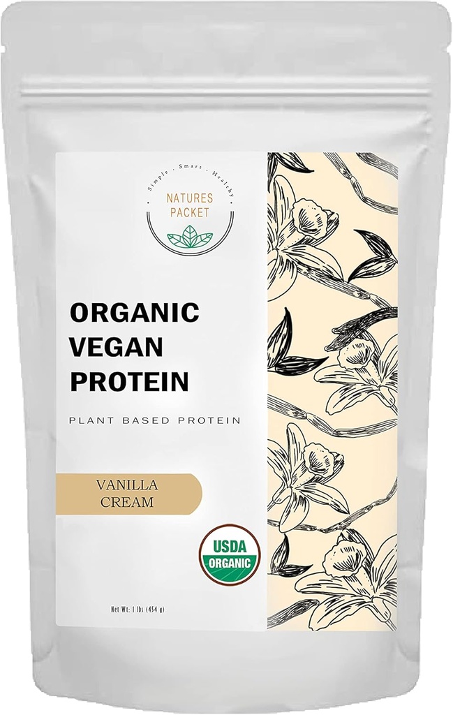 Organický vegánsky proteín prášok - Plant Based Protein, Vanilla Flavor - Non Dairy, Bez laktózy, No Sugar Pridané, Gluten Free, Soy Free, Non-GMO, Ketogénny Vegan Blend - 1 lb, 16 Ounce