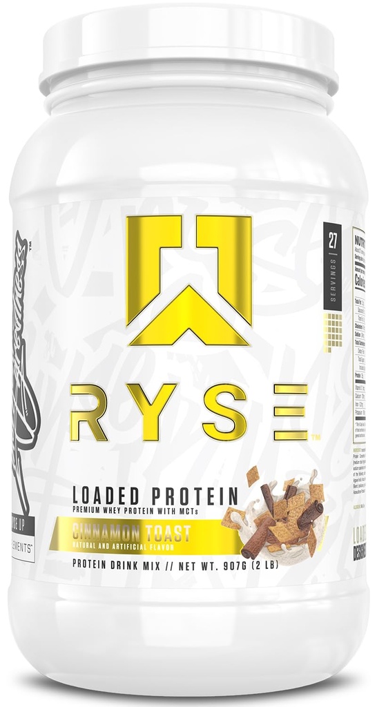 RYSE naložený proteín prášok - Škorica Toast - 25g Srvátkový proteín Izolát a koncentrát s prebiotickými vláknami a MCT - Nízky cukor, Nízky cukor, Digestive-Priateľ - 27 Slúži / 2 lb Tub