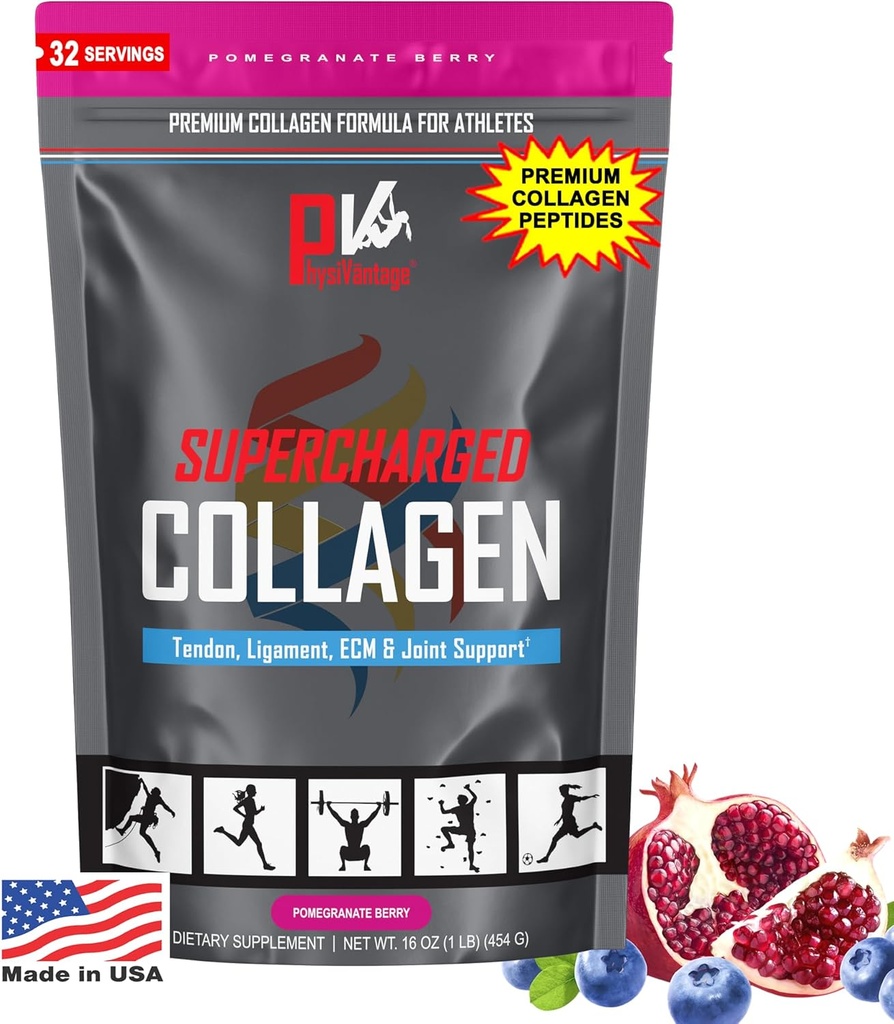 FyziVantage Preplňovaný Kolagén Peptidy Powder - Hydrolyzed Kolagén pre kĺb, Tendon, Ligament, & Skin Health Support - Pomegranate, Keto, Paleo, 16oz 