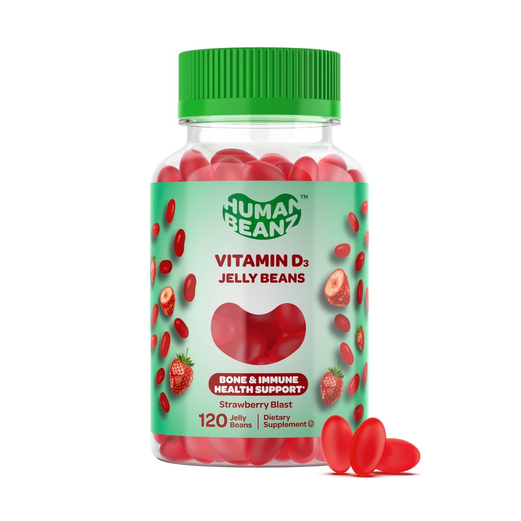 Vitamín D3 Jelly Bean Gummy pre dospelých, Imunitná podpora, 2000 IU Vitamín D, Výživové Vegetariánske doplnky, 120 Jahodové želé Blast Beans, Kosher
