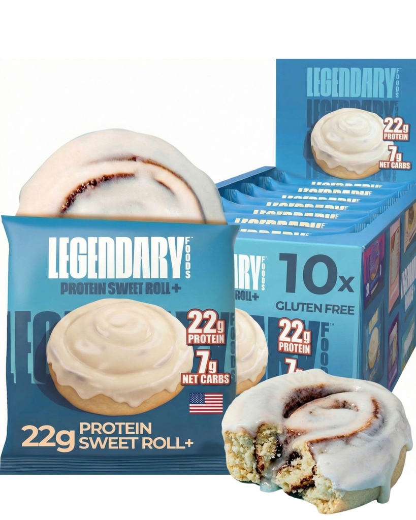 Legendary Foods 22g Protein Carmon Roll - Premium High Protien Bars, Low Carb Replacement Snack, Low Glycemic Index, Gluten Free Snacks - Sweet Zero Sugar, Keto and Diabetic Friendly 10-Pack