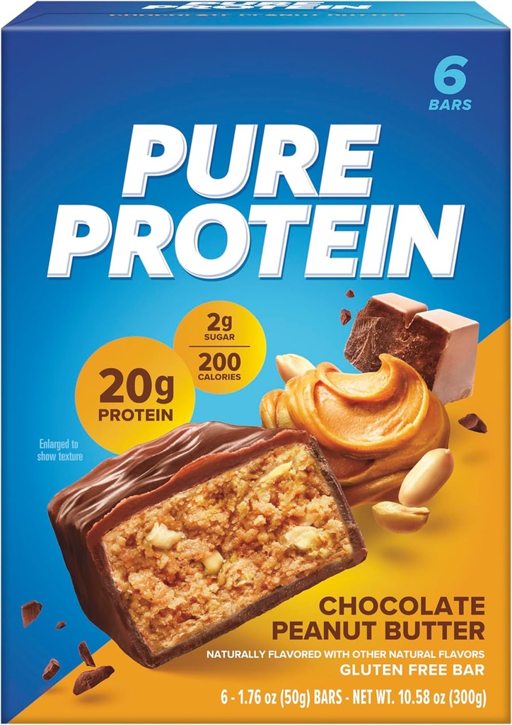 Čisté proteínové tyčinky, vysoký obsah bielkovín, výživné nánosy na podporu energie, nízky obsah cukru, bezlepok, čokoládové arašidové maslo, 1,76 obj. % (pack of 6)