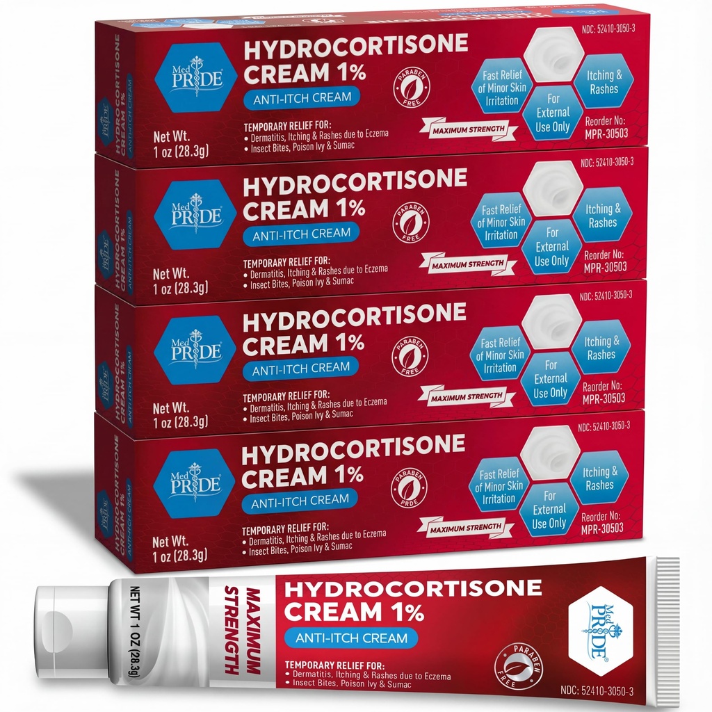MED Pride Hydro Kortizón (hydrokortizón) krém 1% OTC hromadný balenie 4 X 1 Oz Anti- Itch Masť pre vyrážky, ekzém, Bug Bite