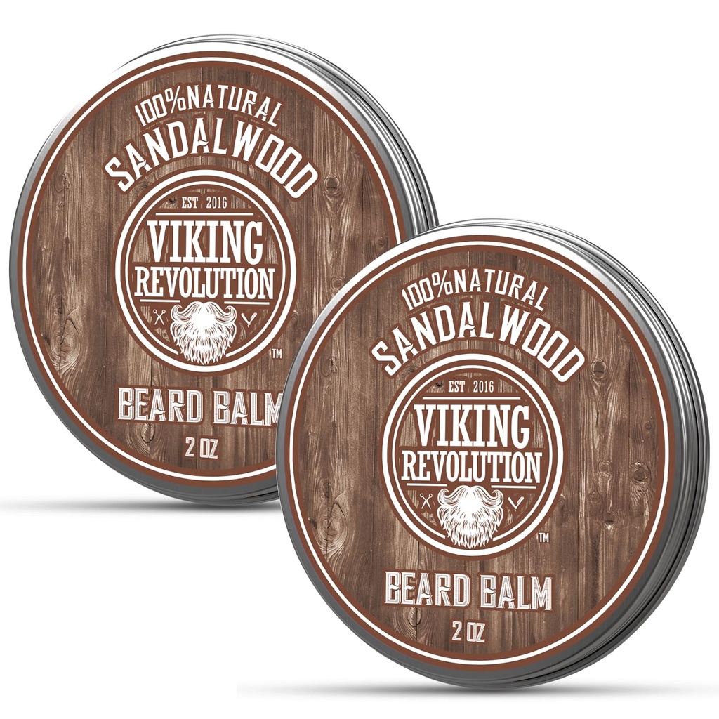 Viking Revolution Sandalwood Brada Balm - Brada maslo s arganovým olejom, bradový zmäkčovač pre mužov s jojobovým olejom - bradový zvlhčovač pre mužov s včelím voskom - bradový vosk pre mužov (2oz, 2 balenie)