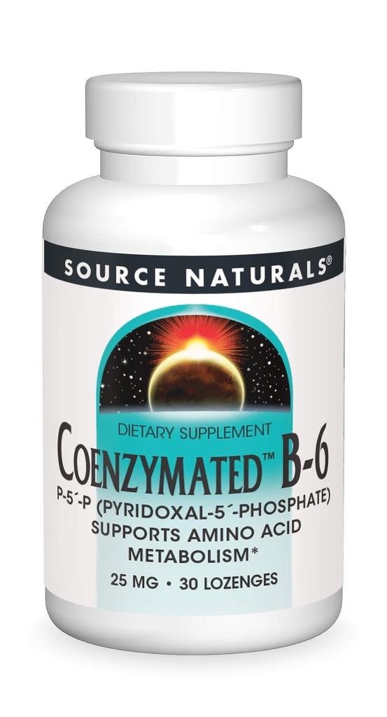 Zdroj Naturals Coenzymated B-6 25mg P-5 Pyridoxal-5 Fosfát Fast-Acting, Quick Rozpustiť Sublingválne vitamíny Podpora metabolizmu aminokyselín - 30 Lozenges