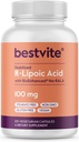 BESTVITE R-Lipoic Acid 100mg Stabilizovaná s Bio-Enhanced® Na-RLA (120 Vegetariánske kapsule) No Stearantes - No Flow Agents - Vegan - Non-GMO - Gluten Free