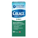 Colace 2-In-1 Stool Solener Plus Stimulant pre jemne účinnú úľavu od zápcha, Docusate Sodík Plus Senozidy, 60 Počet