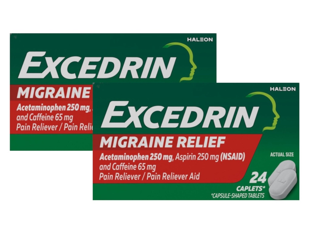 Excedrin Migraine Pain Reliever Caplets, 24 gróf (Pack of 2)