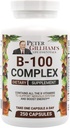 Vyvážený vitamín B komplex 100 mg 250 Kapsule, Energetická a metabolická podpora. Obsahuje všetky B vitamíny Peter Gillham život nevyhnutné,