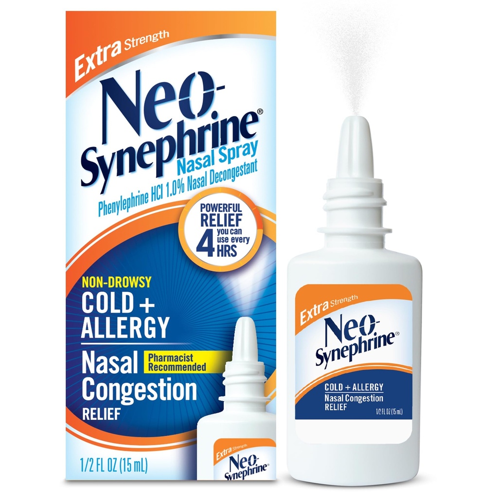 Neosynefrín, nosový sprej pre studený sínus Relief Extra sila, jasné, 0,5 Fl Oz