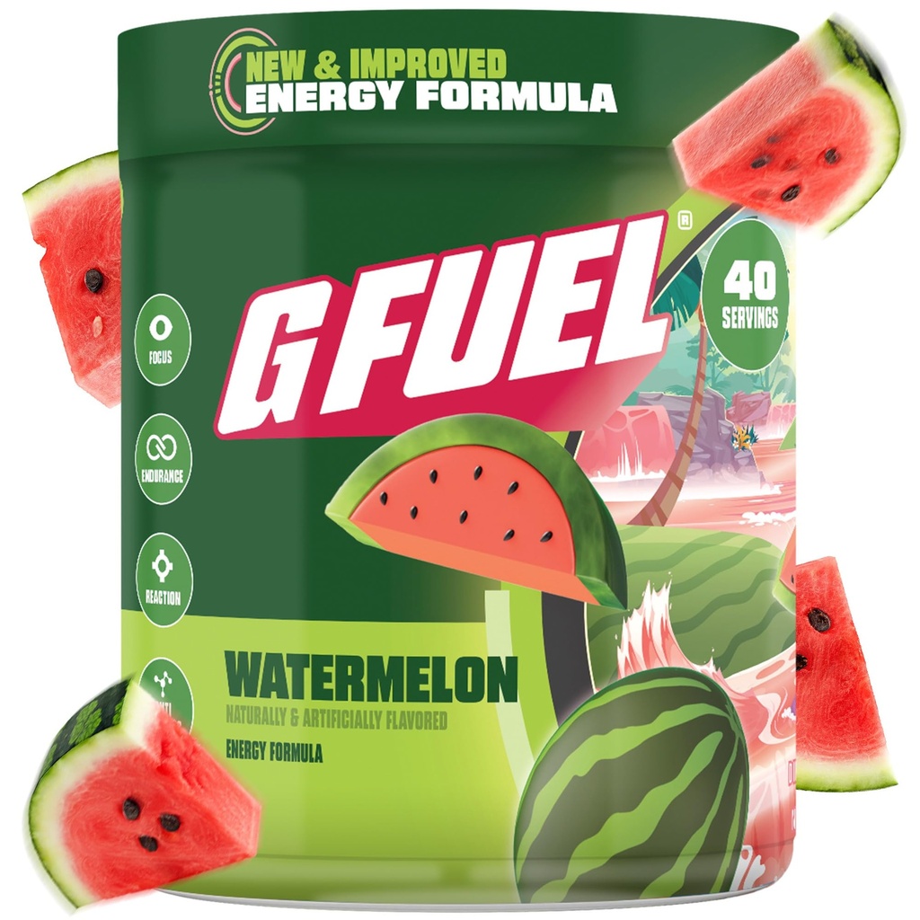 G palivo Watermelon Energy Drink Powder, Pre Cvičenie kofeín Mix pre Gaming, bez cukru Focus Amino, Vitamín + Antioxidanty, 9.9oz (Watermelon, 40 Servings)