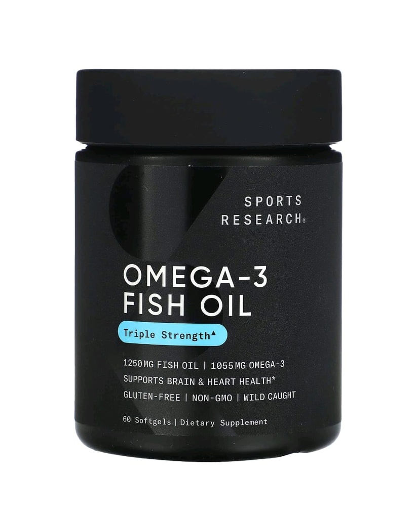 Športový výskum Omega-3 Rybí olej, Trojitá sila, 60 Softgels