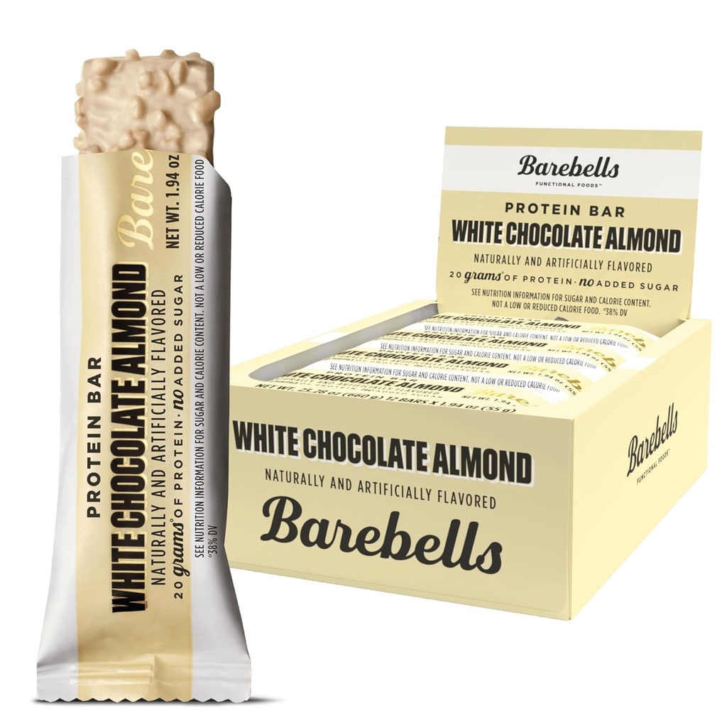 Barebells Protein Bary Biela čokoláda Almond - 12 Gróf, 20g High Protein Treaty - Čokoláda Nutrition Bar s 1g celkom cukru - On-The-Go Raňajky alebo post-Work-out Snack