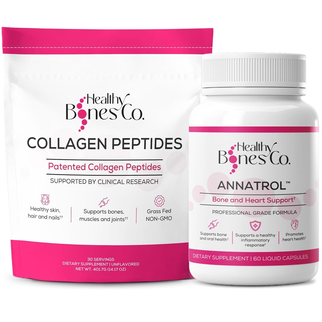 Annatrol Bone Support & FORTIBONE Collagen Peptides w/FORTIGEL, VERISOL a TENDOFORTE - Kompletné kosti, kĺb, koža, vlasy, nechty a metabolická podpora 1 mesiac dodávky (Pouch, 401.7G)