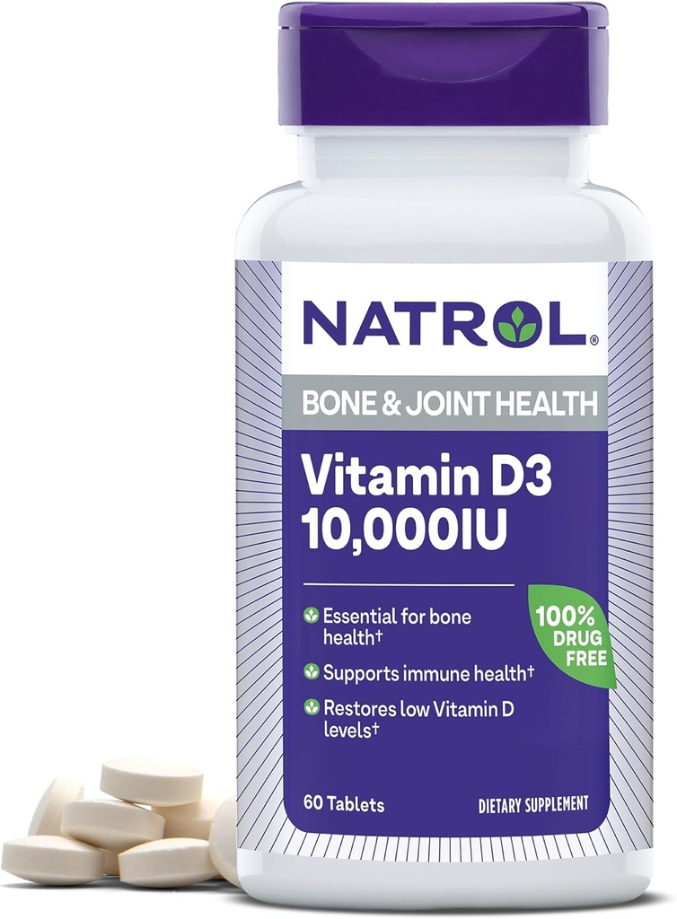 Natrol Vitamín D3 10 000 IU tablety, podporujte svoje imunitné zdravie, 60 počet